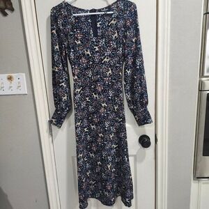 Navy blue floral woodland A-Line Midi Dress